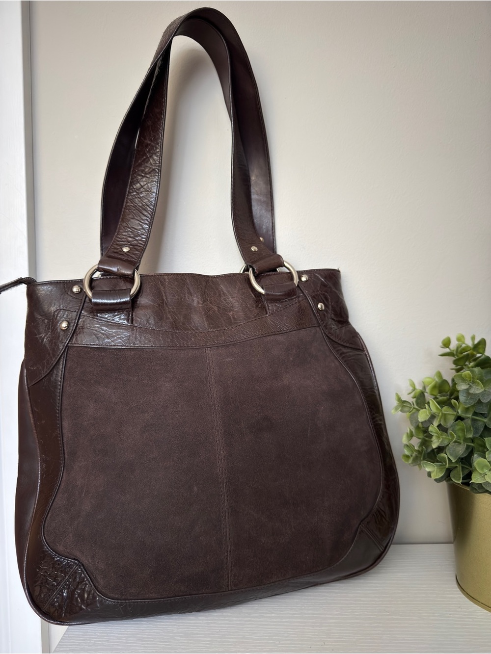 Hush Puppies Brown Suede Leather Y2K Boho Shoulder Tote Bag